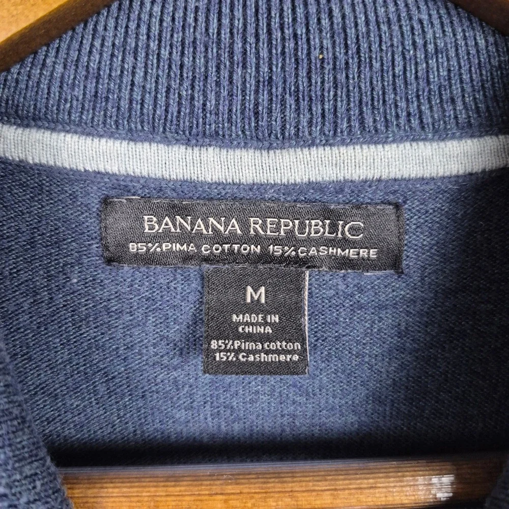 Banana Republic Mens Medium Blue Pima Cotton Cashmere Quarter Zip Sweater